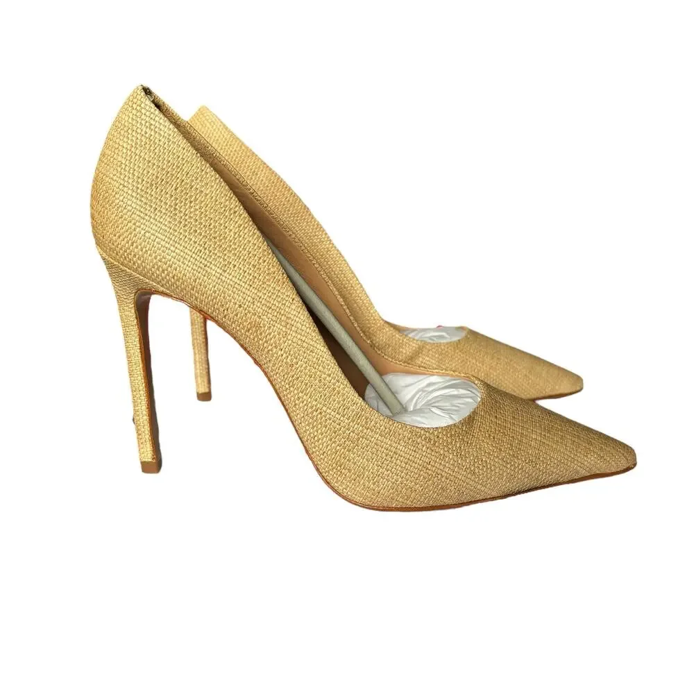 NWB Schutz LOU Pointed-Toe Fabric Leather outsole Stiletto Pump Beige (Size 8 B)